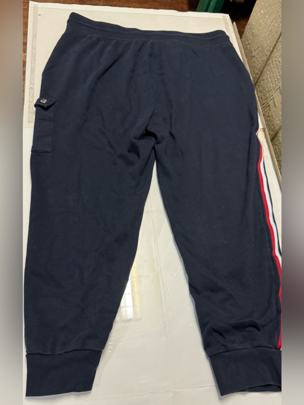 Tommy Hilfiger Activewear Navy Track Joggers with Red & White Side Stripes